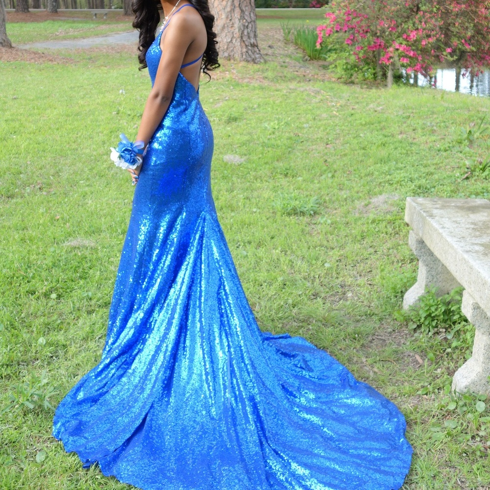 Royal blue sequin formal dress